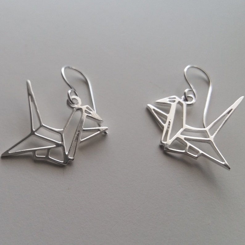 Bird Earrings - Origami Crane Earrings - Origami Jewelry - Sterling Silver Earrings - Lucky Earrings - Good Health Amulet - Gift for Her image 2