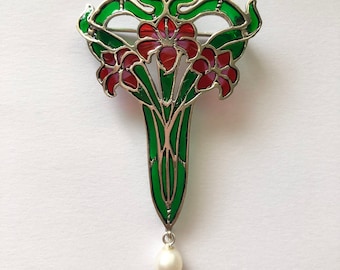 Art Noveau Brooch Lirio - Stained Glass Jewelry - Art Noveau Jewelry - Green Brooch - Flower Jewelry - Women Jewelry - Gift for Her