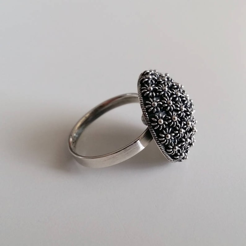 Sterling Silver Ring Roseton Silver Rings Charro Ring Adjustable Rings Rings for Women Women Jewelry Handmade Rings Gift Idea image 1