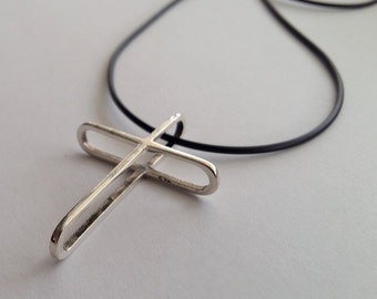 Colgante de cruz doble de plata esterlina – Collar cristiano minimalista