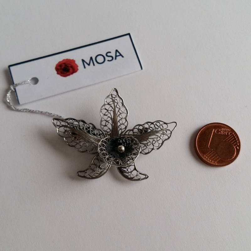 Broche Art Nouveau Argent Sterling - Filigrane Fleur D'orchidée, Occasion, France
