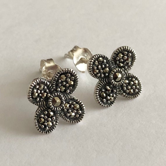 Silver Stud Earrings Barcelo Marcasite Jewelry Silver | Etsy