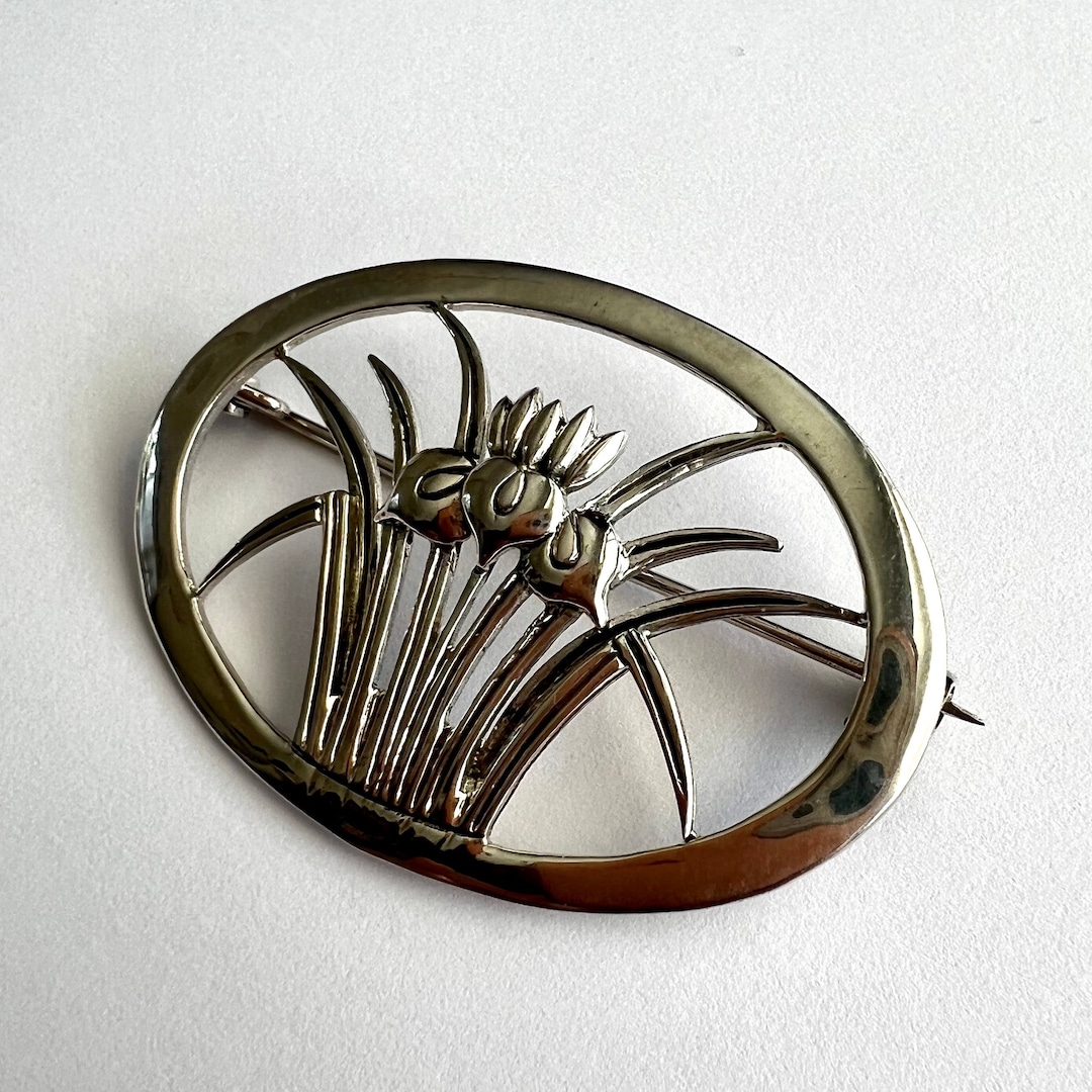 Broche Vintage Iris Art Nouveau - Estampe Japonaise, Occasion, Pièce De Collection