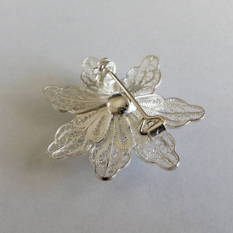 Filigree Brooch Flower Brooch Flor de Aurora Gift Ideas for Mom Filigree Jewelry Sterling Silver Jewelry Handmade Brooch