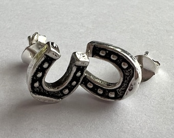 Orecchini a perno con testa di cavallo in argento sterling e ferro di cavallo: gioielli equestri - Italia