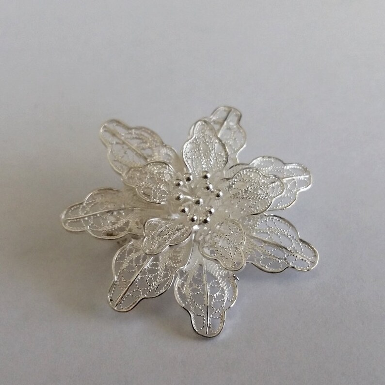 Filigree Brooch Flower Brooch Flor de Aurora Gift Ideas for Mom Filigree Jewelry Sterling Silver Jewelry Handmade Brooch
