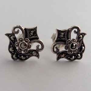 Marcasite Earrings Julia - Sterling Silver Earrings with Marcasite - Stud Earrings - Silver Studs - Royal Look Earrings - Bridal Earrings