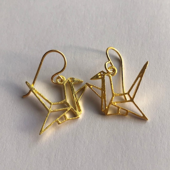 Bird Earrings - Origami Crane Earrings - Origami Jewelry - Sterling Silver Earrings - Lucky Earrings - Good Health Amulet - Gift for Her