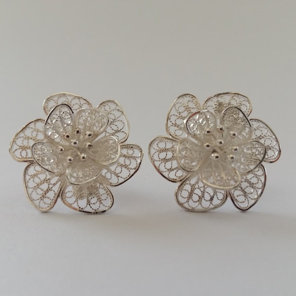 Sterling Silber Filigrane Blumen Ohrringe Flor de Alegria