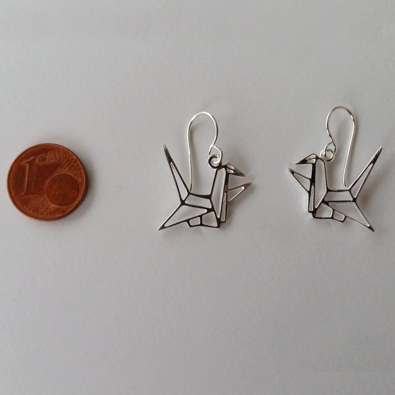 Bird Earrings - Origami Crane Earrings - Origami Jewelry - Sterling Silver Earrings - Lucky Earrings - Good Health Amulet - Gift for Her image 4