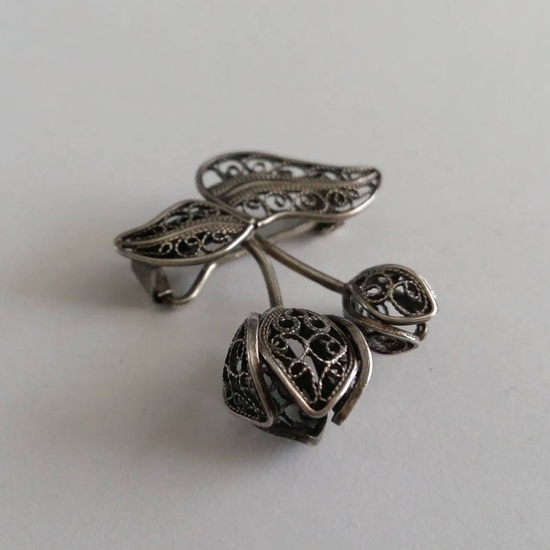 Filigree Brooch Tulipan Sterling Silver Brooch Gift Idea for Wife Filigree Jewelry Floral Brooch Silver Jewelry Flower Brooch