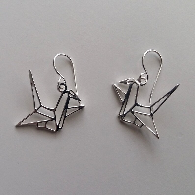 Bird Earrings - Origami Crane Earrings - Origami Jewelry - Sterling Silver Earrings - Lucky Earrings - Good Health Amulet - Gift for Her image 3