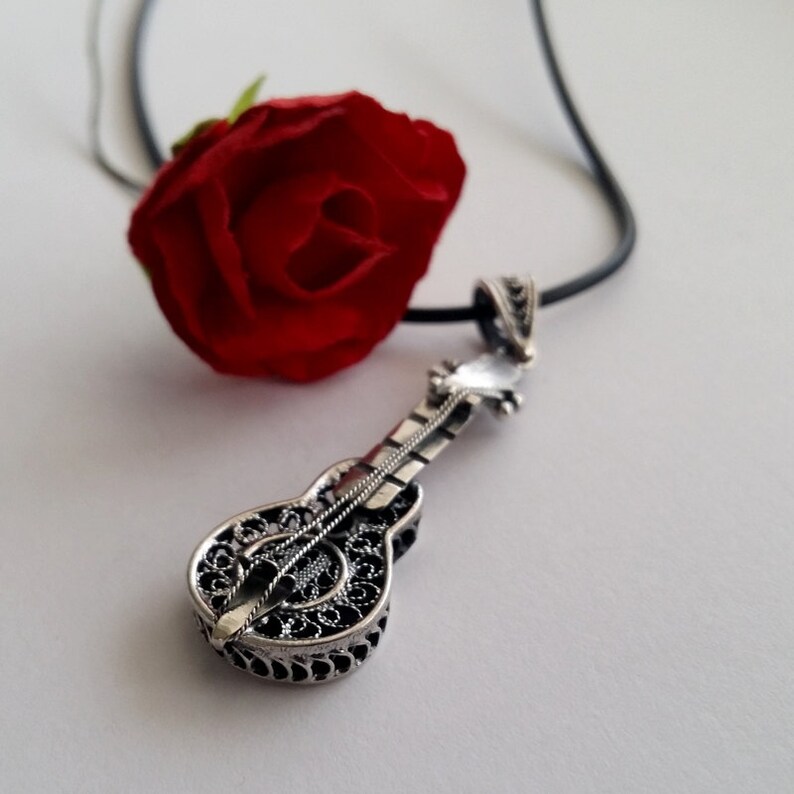 Guitar Necklace Guitar Pendant La Guitarra Española Sterling Silver Pendant Filigree Jewelry Flamenco Guitar Music Necklace image 7