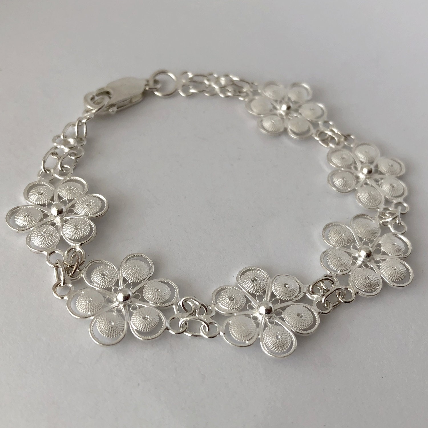 Flower Bracelet Margarita - Filigree Jewelry - Silver