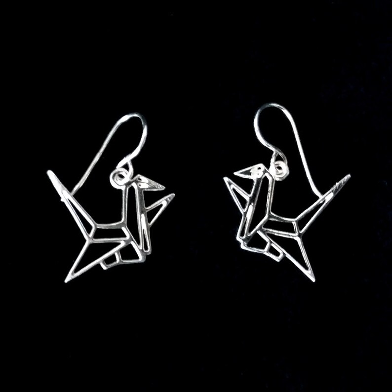 Bird Earrings - Origami Crane Earrings - Origami Jewelry - Sterling Silver Earrings - Lucky Earrings - Good Health Amulet - Gift for Her image 6