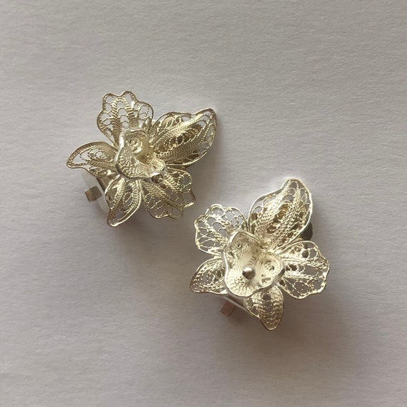 Silver Clip-On Earrings Orquideas Orchid Earrings Flower | Etsy