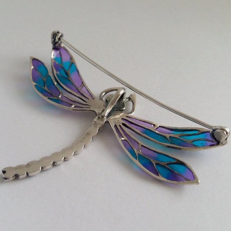 Blue Dragonfly Brooch Sterling Silver Silver Dragonfly Brooch Dragonfly Jewelry Stained Glass Silver Brooch Gift Idea Marcasite