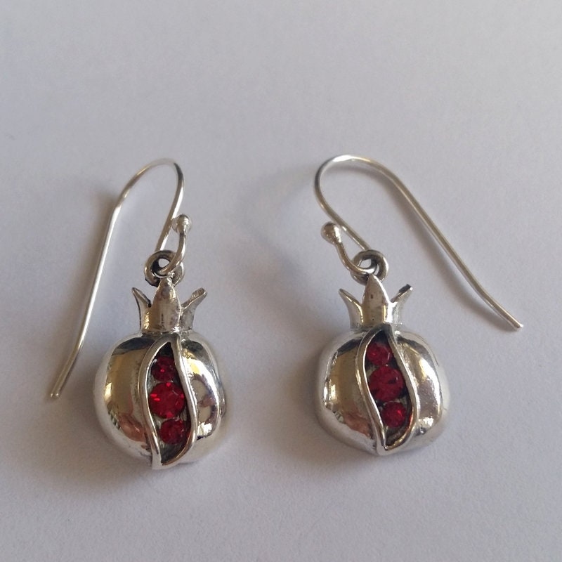 Pomegranate Earrings Granada Sterling Silver Earrings Zircon | Etsy