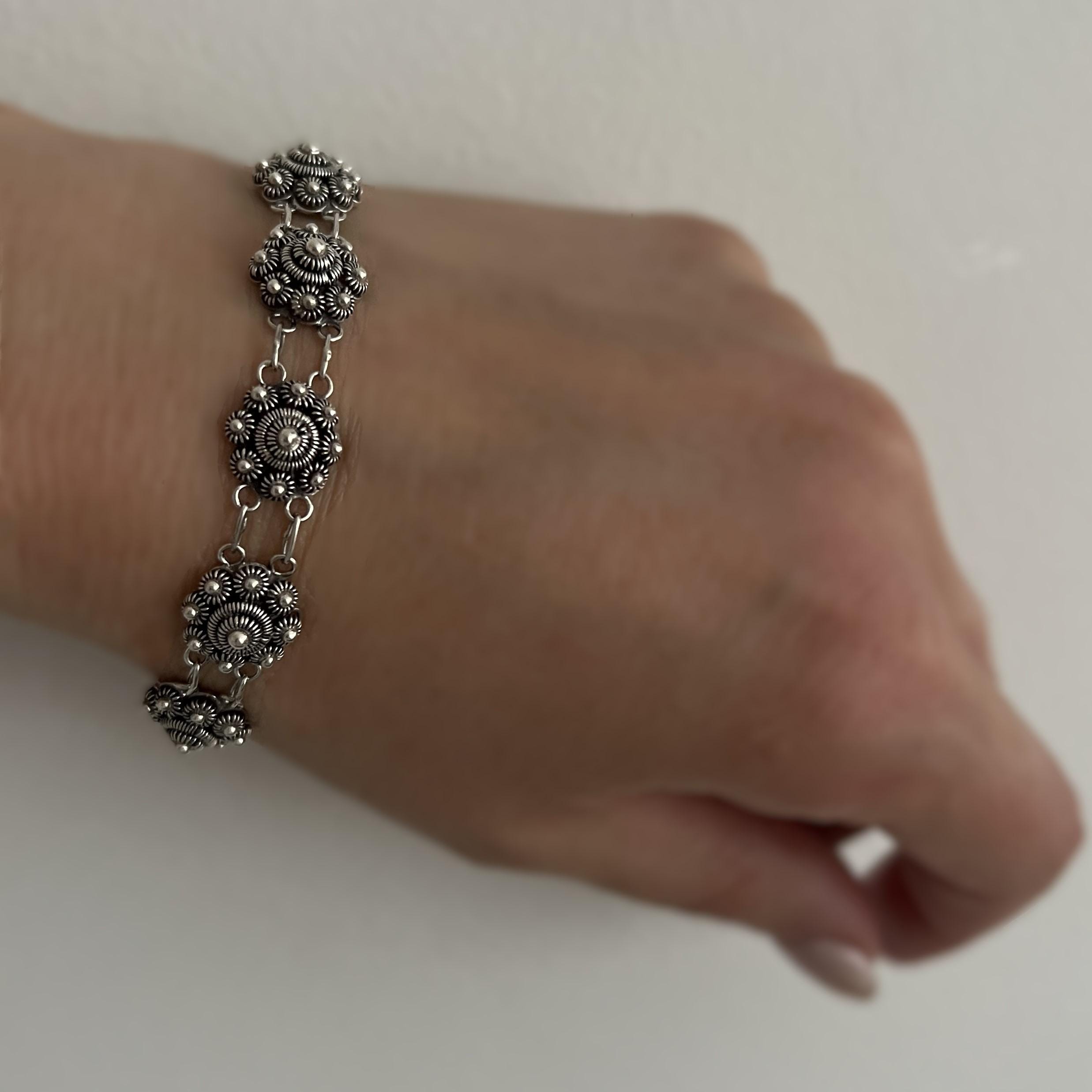 Bracelet En Argent Filigrané Ciselé Charro De Salamanque, Espagne - Bijou Vintage Occasion