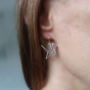 Bird Earrings - Origami Crane Earrings - Origami Jewelry - Sterling Silver Earrings - Lucky Earrings - Good Health Amulet - Gift for Her image 5