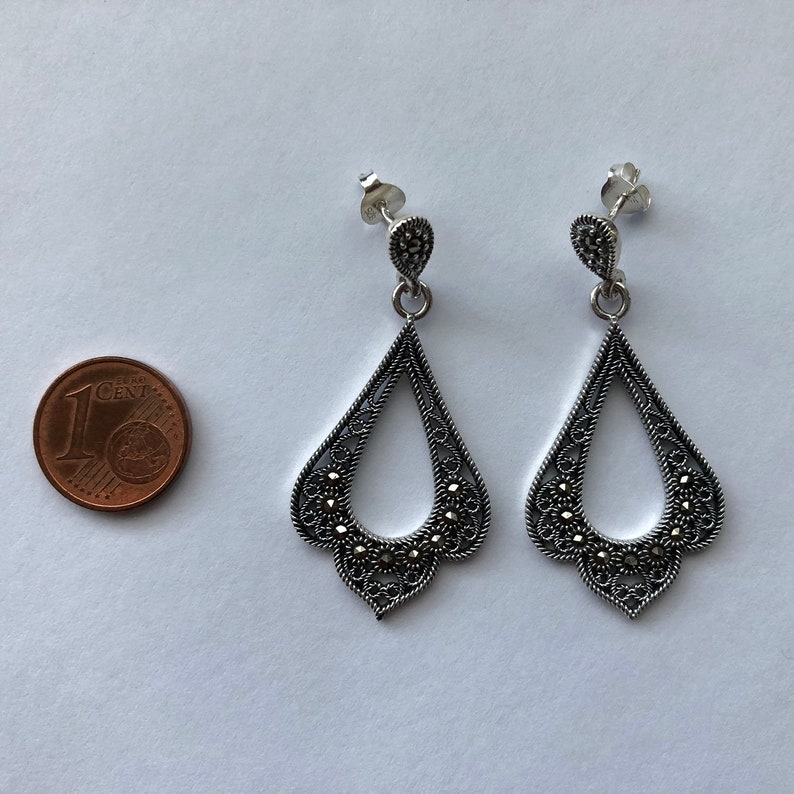 Marcasite Earrings Estefania Sterling Silver Dangle Earrings Etsy