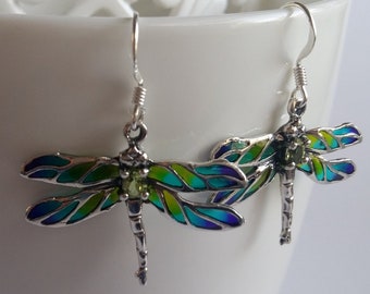Brincos Libélula Turquesa - Brincos de Vitral - Joias Libélula - Brincos de Prata de Lei - Brincos Art Nouveau