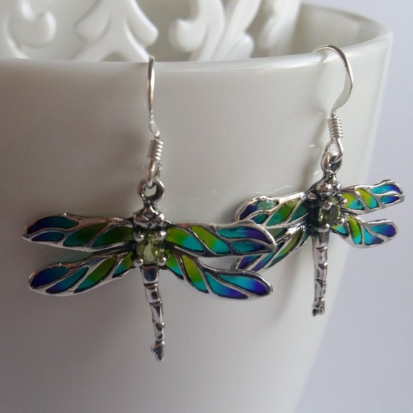 Dragonfly Earrings Libelula Turquesa - Stained Glass Earrings - Dragonfly Jewelry - Sterling Silver Earrings - Art Noveau Earrings