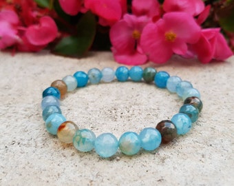 Pulsera de ágata de vidrio azul, pulsera de cuentas, cuentas facetadas, pulsera de mujer, pulsera elástica, accesorio, regalo