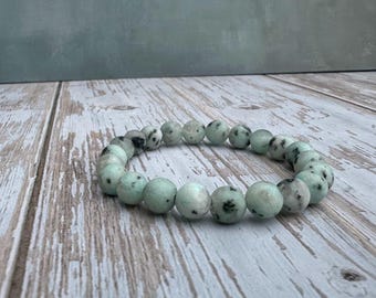 Pulsera elástica con cuentas de jaspe kiwi, joyería de piedras preciosas