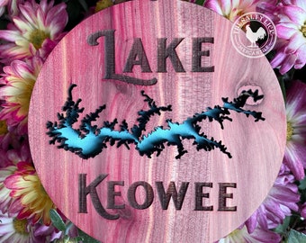 Wood Lake Map Ornament - Lake Keowee Ornament South Carolina - ANY LAKE AVAILABLE - Customizable