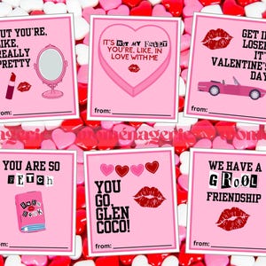 Tarjetas de San Valentín para chicas malas para imprimir, divertidos intercambios de San Valentín para preadolescentes, preadolescentes, adolescentes, fetch, burn book, grool, galentine