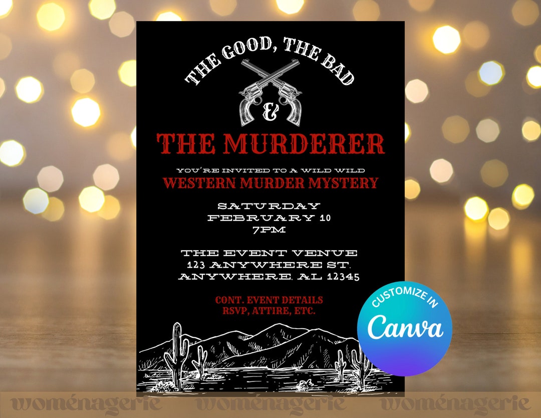 Western Murder Mystery Dinner Invitation Evite TEMPLATE Editable the