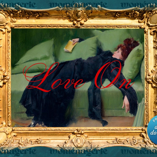 Love On Lady Laying on Green Sofa Couch Altered Art, Multiple Sizes, Frame TV, Decadent Young Woman After the Dance Ramon Casas