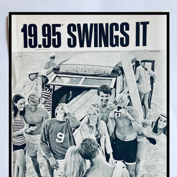 VTG Polaroid Print Ad 1967 Swinger Camera 19.95 Swings It Kids Beach Surfing