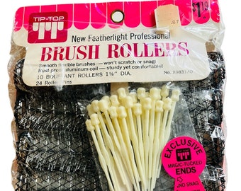 Vintage Tip Top Brush Rollers 10 Bouffant Rollers 1960s 1970s Mod NOS