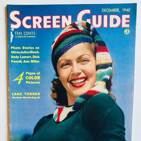 Screen Guide Dec 1940 Classic Film Magazine Hedy Lamarr Lana Turner Bette Davis