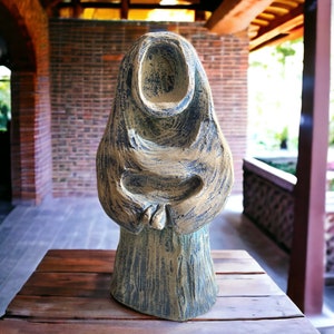 Abstract Modernist Sculpture Praying Nun Mary Blue 10 in Garden Porch Home Decor