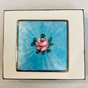Vintage Guilloche Enamel Rex Fifth Avenue Compact Original Puff and Screen Rose