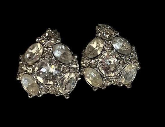 Vtg Bogoff Signed Estate Earrings Rhinestone Hear… - image 2