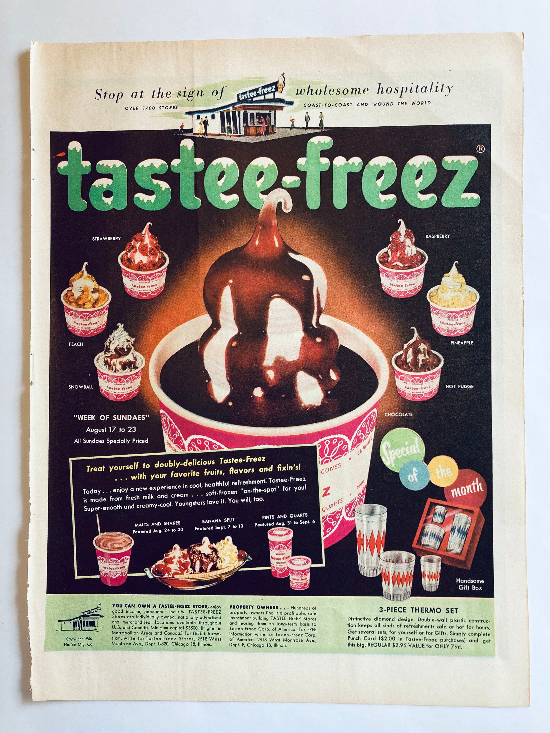 Vtg Tastee Freez Print Ad 1956 Ice Cream Sundaes Pink Green Etsy