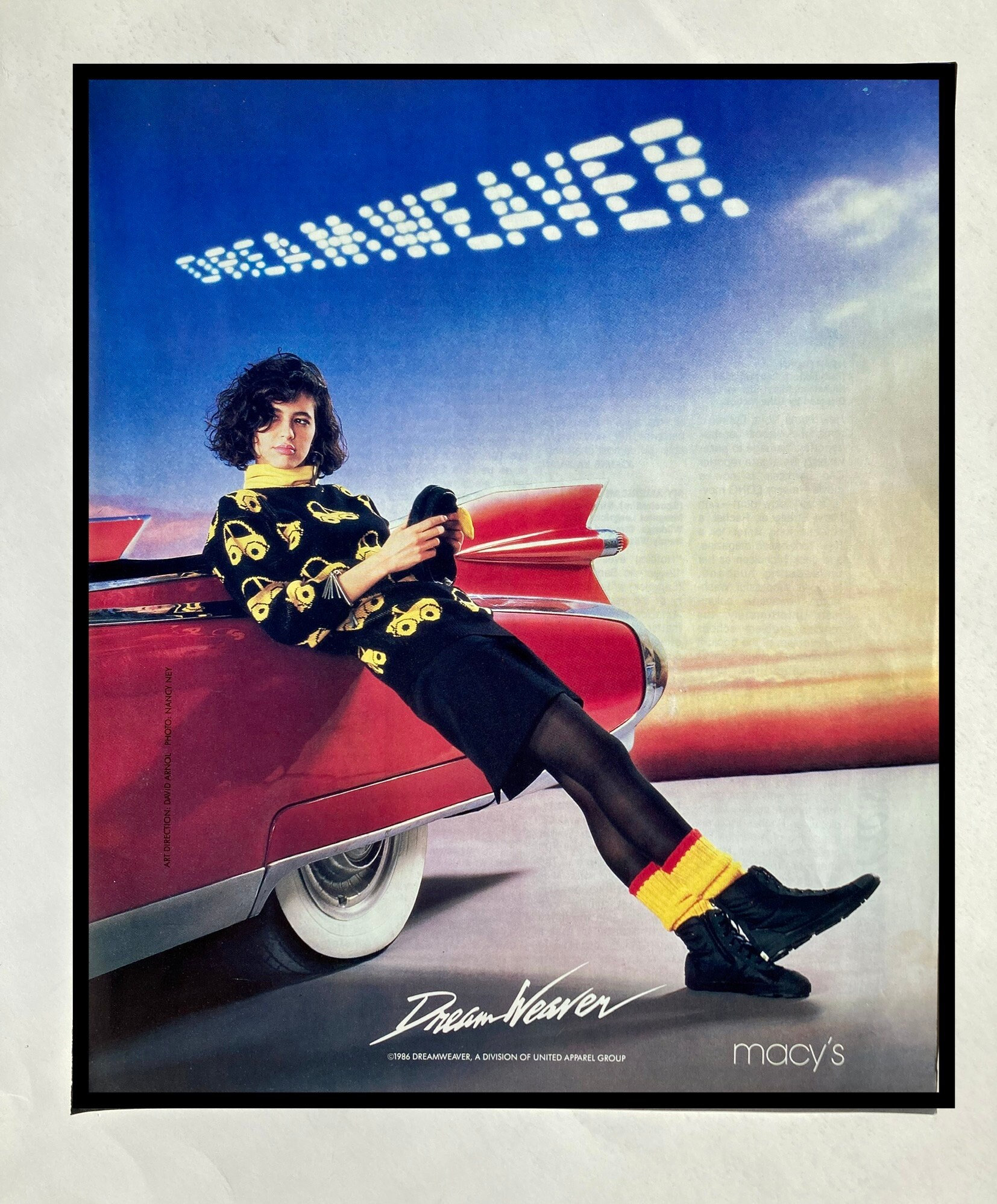 Vtg 1980s Fashion Print Ad 1986 Dream Weaver Macy's Car Sweater