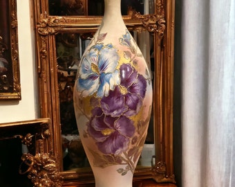 Antique Royal Bonn Franz Anton Mehlem Art Nouveau Hand Painted Vase Germany Iris