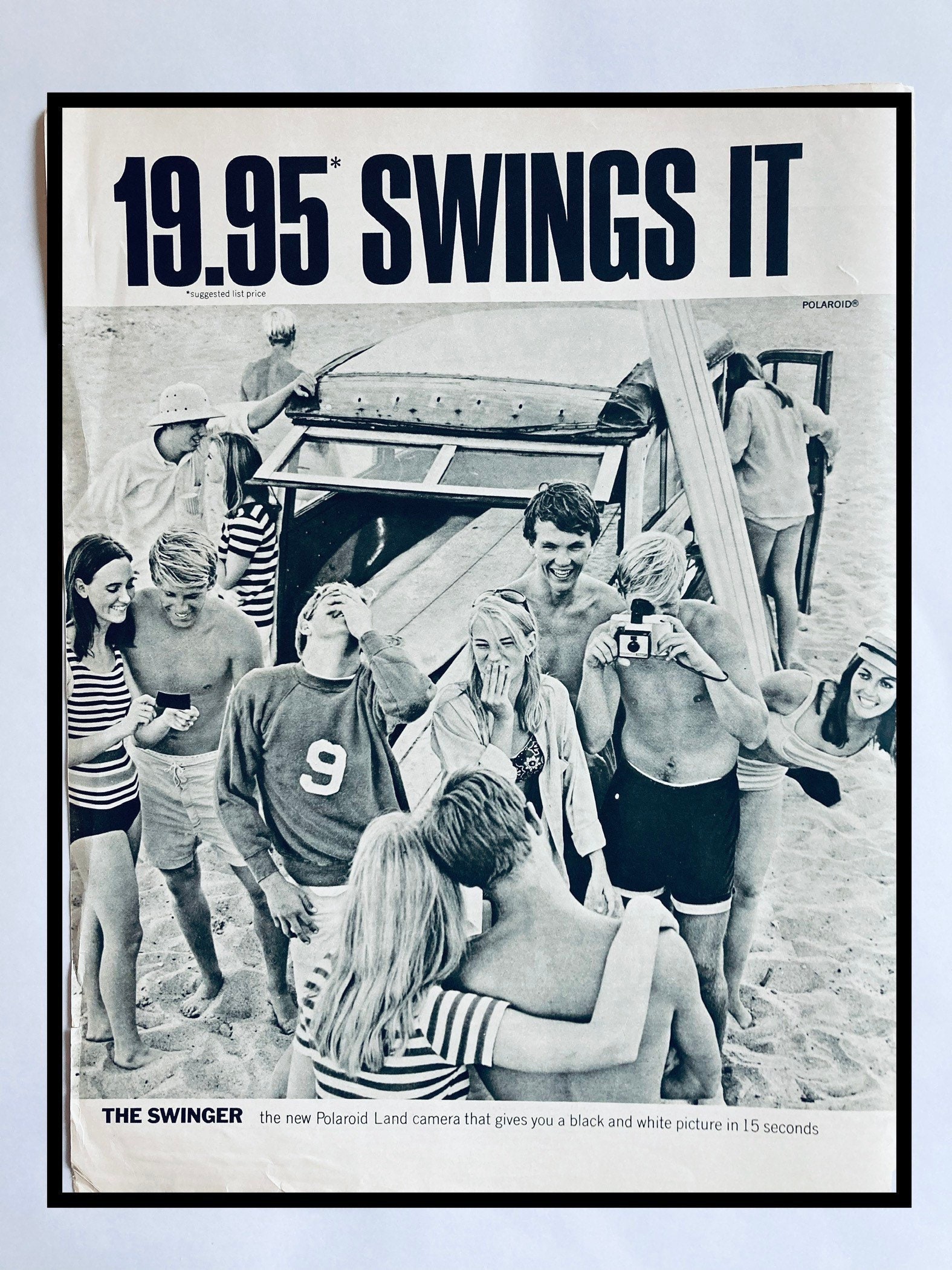 Vtg Polaroid Print Ad 1967 Swinger Camera 19.95 Swings It image