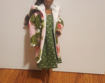 Handmade 11.5" Doll- Christmas Dress & Hooded Jacket fits 11.5" Fashion Dolls