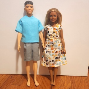 Handmade Doll Clothes- Shirt and Shorts fits 12&quot; Male Fashion Doll; Dress fits 11.5&quot; Curvy Fashion Doll