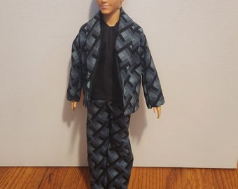 Handmade Doll Clothes- Suit Jacket, Pants, and Shirt fits 12" Male Fashion Doll