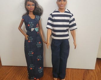 Handmade Doll Clothes- Shirt and Pants fits 12" Male Fashion Doll; Dress fits 11.5" Fashion Doll