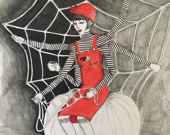 Vintage spider seamstress art print