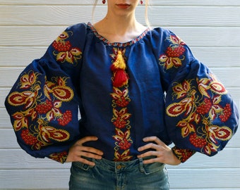 Floral embroidered blouse Ukrainian embroidery vyshyvanka shirt Embroidered homespun cotton spring top