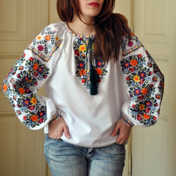 Ukrainian embroidery Vyshyvanka shirt Flower women's embroidered blouse  Ukrainian Blouse for spring Ethnic blouse Flower